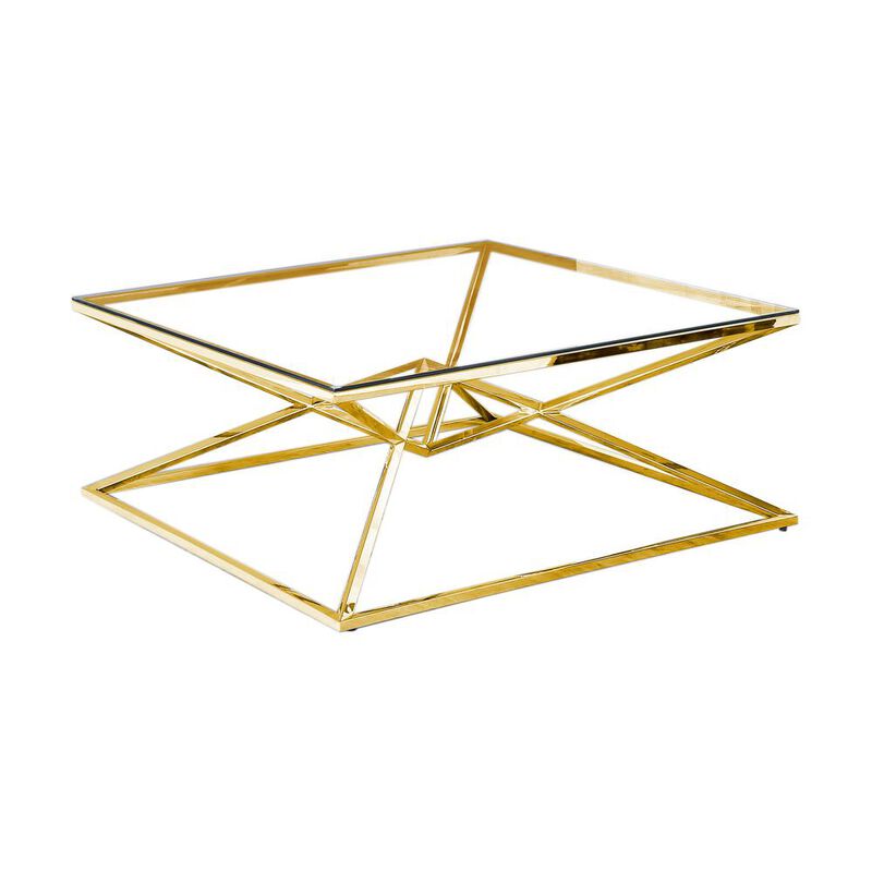 Best Master Furniture 39 Modern Tempered Glass Coffee Table in Gold Plated