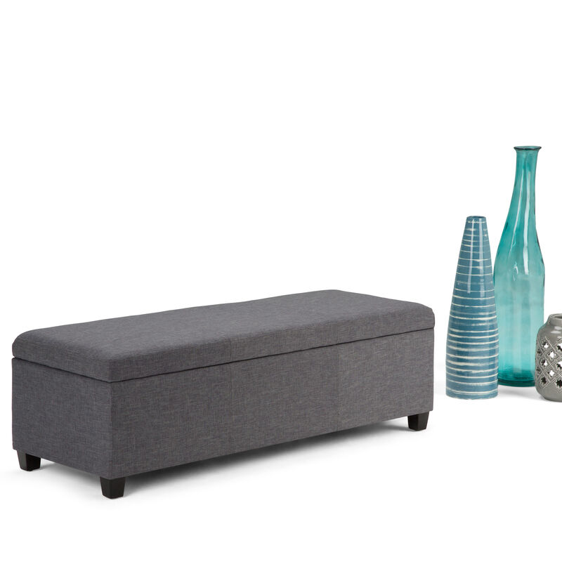 Avalon 48 inch Wide Contemporary Rectangle Storage Ottoman Bench in Slate Grey Linen Look Fabric, Assembled