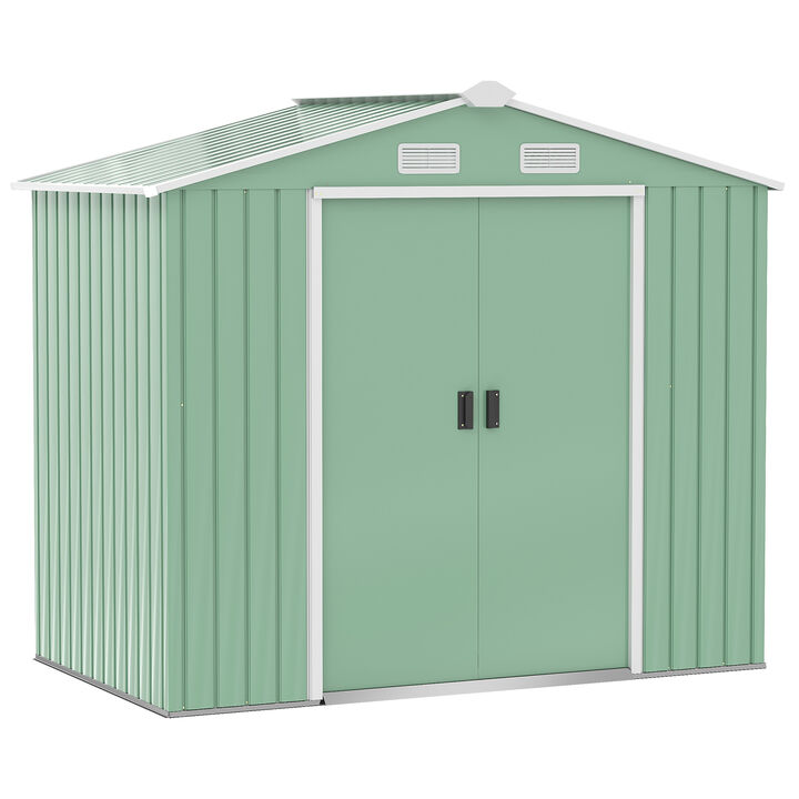 Outsunny 7' x 4' Outdoor Storage Shed, Garden Tool House with Foundation, 4 Vents and 2 Easy Sliding Doors for Backyard, Patio, Garage, Lawn, Yellow