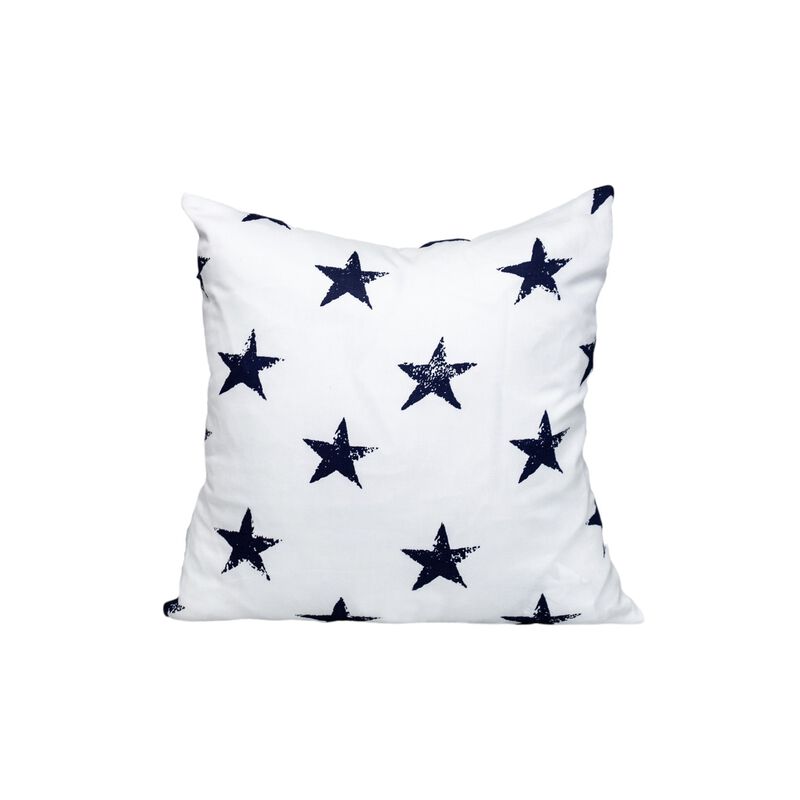 HomeRoots 16" White and Blue Star Cotton Throw Pillow image number 0