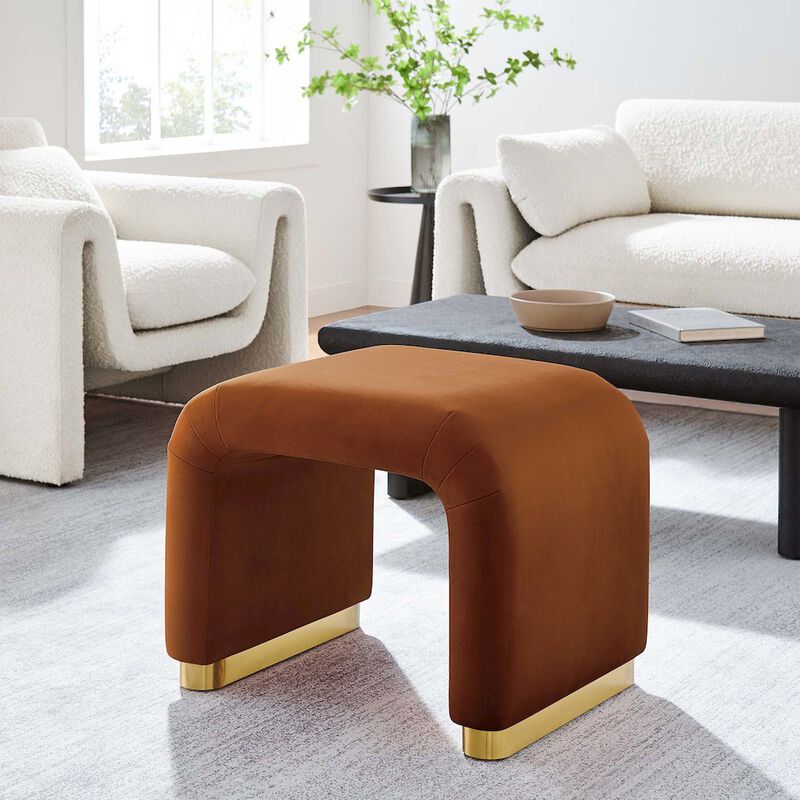 Modway Koda 24" Performance Velvet Upholstered Waterfall Stool or Side Table in Brass Rust, 24 Inches image number 9