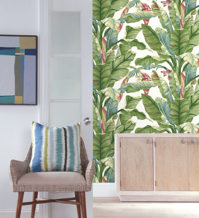 Banana Leaf White & Green Peel & Stick Wallpaper (Set of 2)