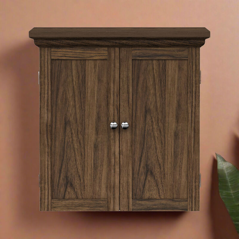Teamson Home Stratford Removable Two-Door Wall Cabinet with Adjustable Shelves, Walnut