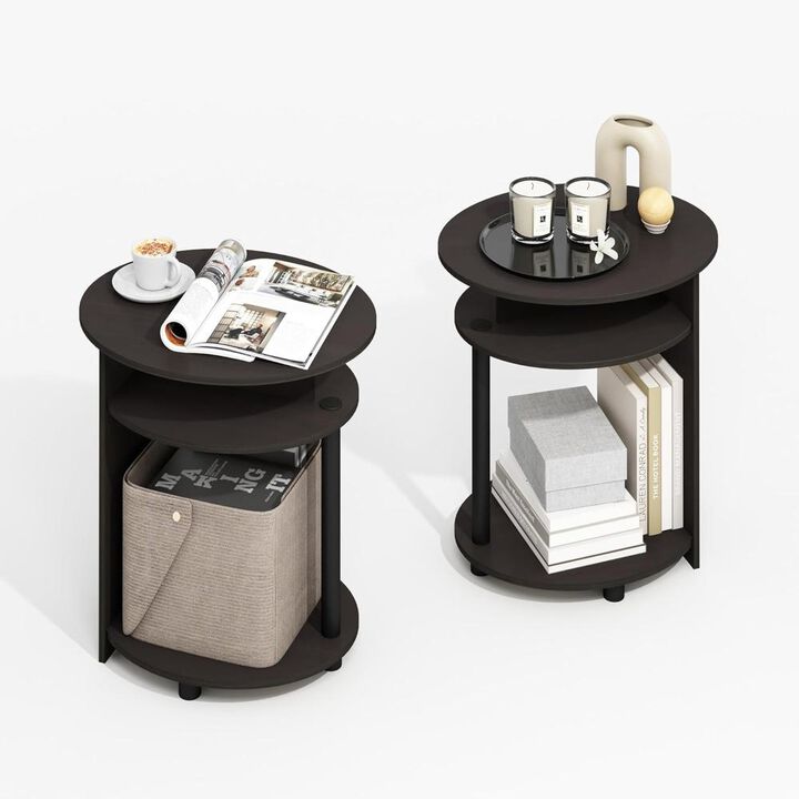 JAYA Simple Design Oval End Table, Side Table, Black Walnut, Set of 2