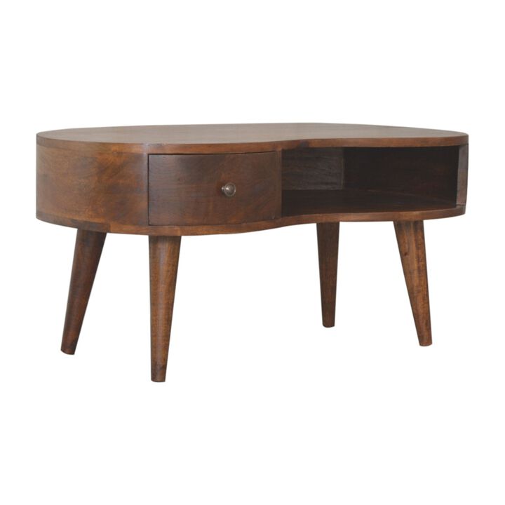 Solid Wood 1 Drawer Chestnut Wave Coffee Table