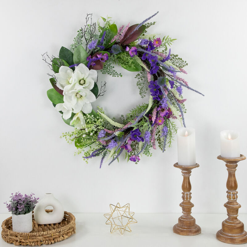 Mixed Wildflowers and Magnolias Artificial Spring Wreath  24-Inch image number 3