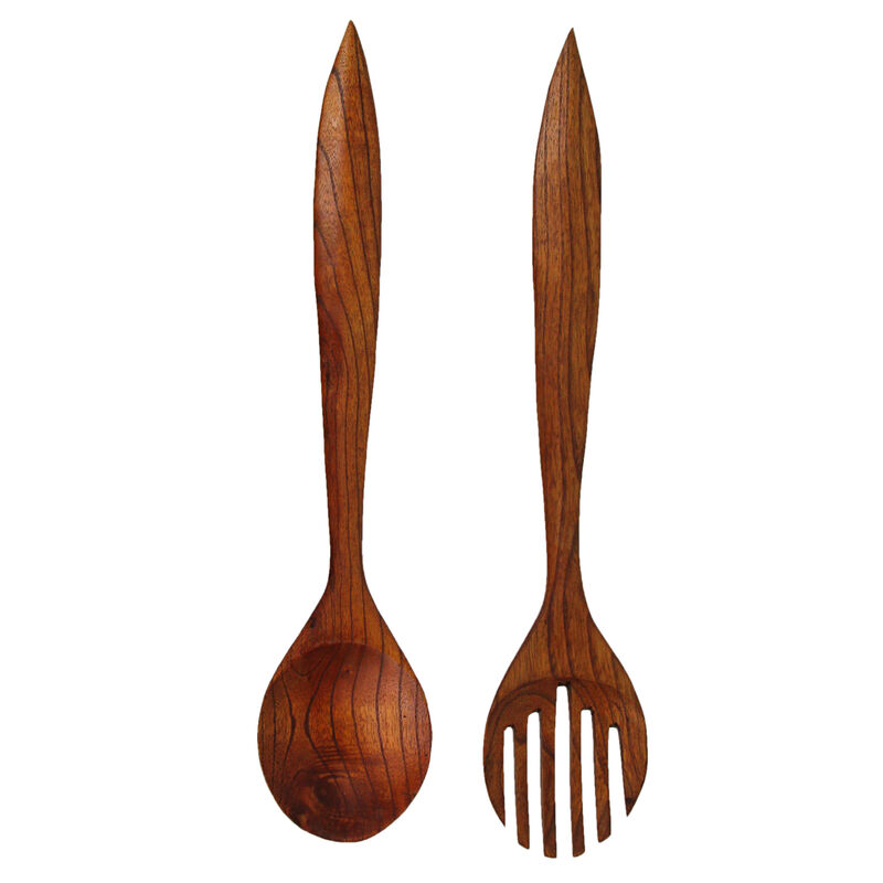 Set of 2 Modern Minimalist Wooden Fork & Spoon Sculpture Wall Hanging Home Decor image number 0
