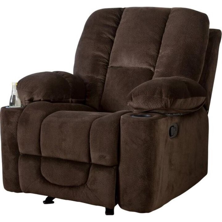 Hivvago Traditional Upholstered Manual Reclining Sofa Chair w/ 2 Cup Holders and Footrest Brown