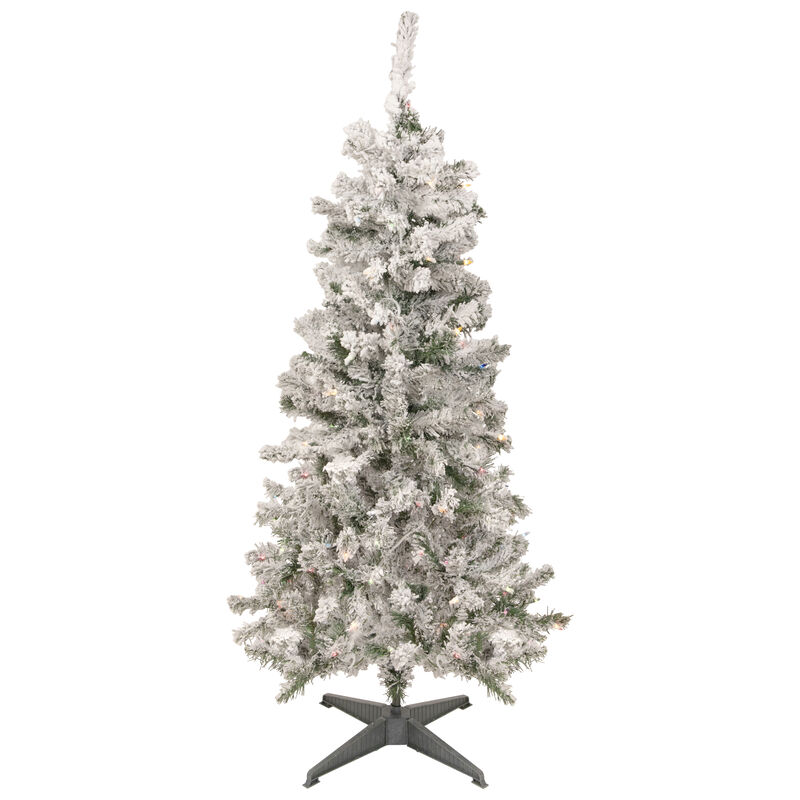 4.5' Pre-Lit Medium Heavily Flocked Pine Artificial Christmas Tree  Multicolor Lights