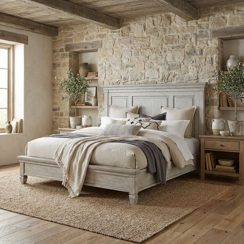 Liberty Furniture Antique White, Tobacco Top Panel Headboard, Wood Construction, Farmhouse Design image number 1