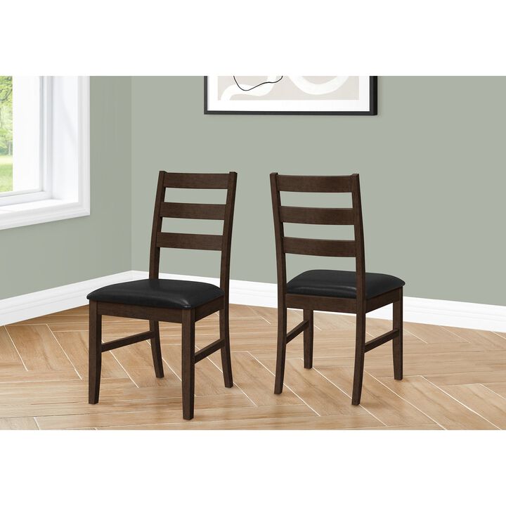 Monarch Specialties I 1332 - Dining Chair, Set Of 2, 37" Height, Kitchen, Dining Room, Side, Upholstered, Brown Leather Look, Brown Solid Wood, Transitional