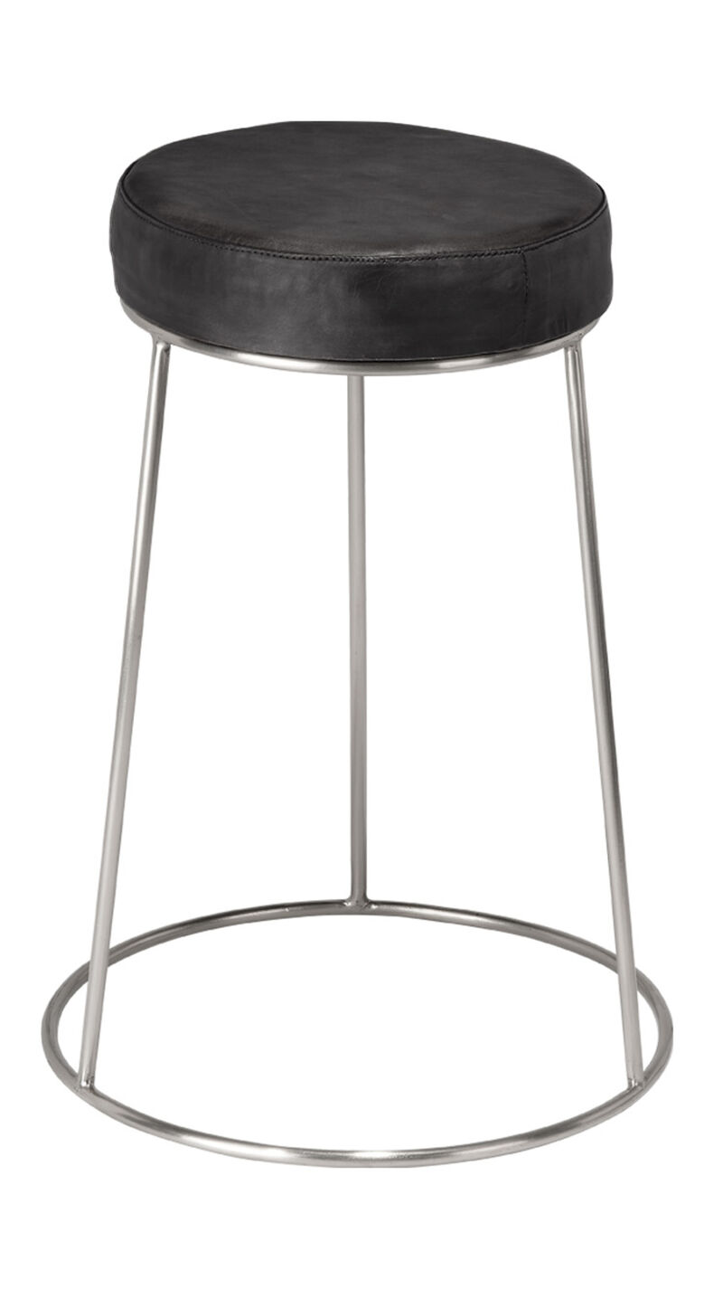Henry Black Round Leather Counter Stool