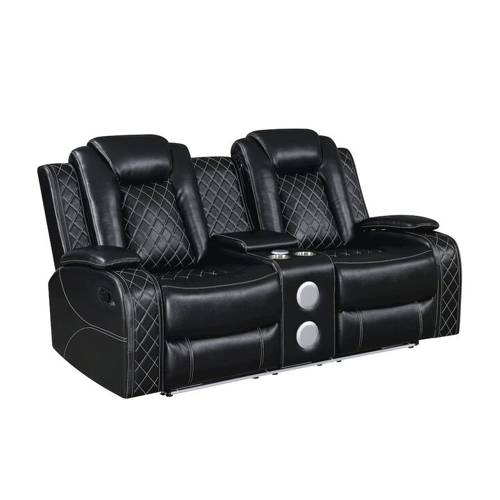New Classic Furniture Orion II Faux Leather Console Loveseat Recliners, Black