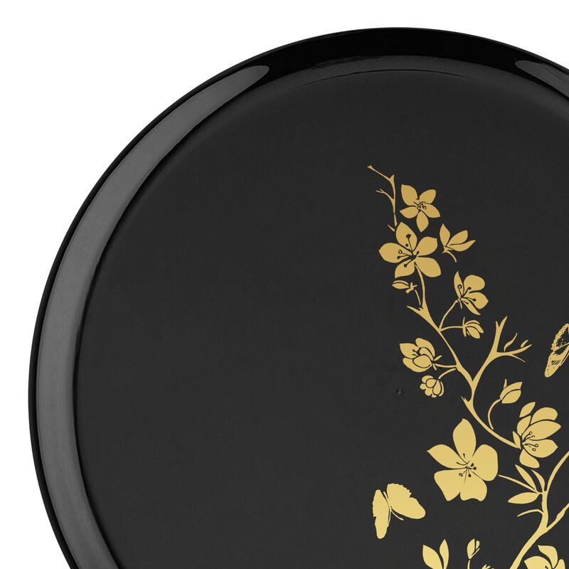 6.25" Black with Gold Floral Round Plastic Pastry Plates (120 Plates) image number 7