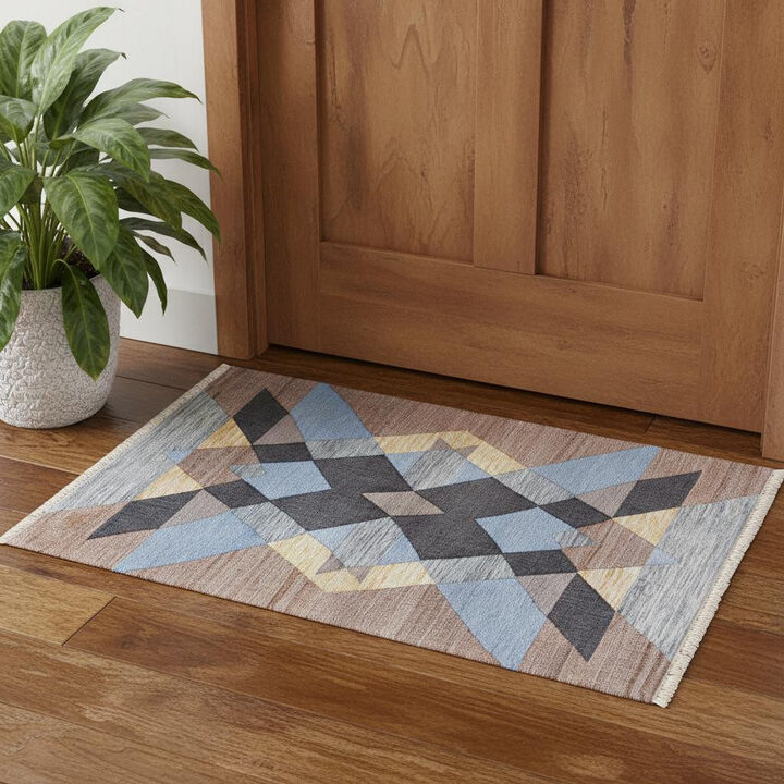 HomeRoots Geometric Hand Woven Area Rug With Fringe