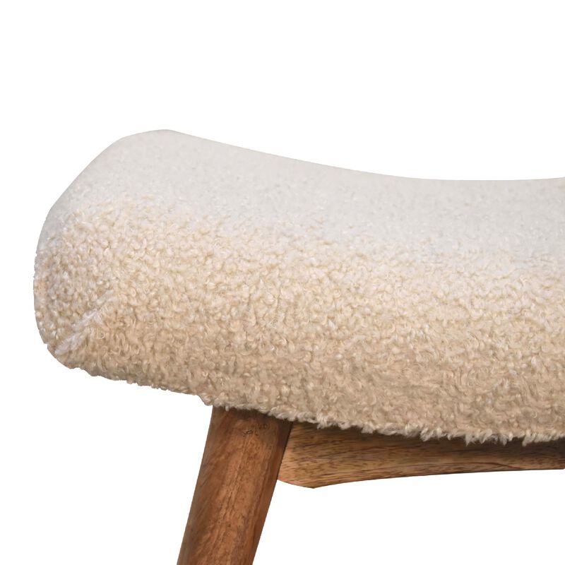 Artisan Furniture Boucle Cream Solid Wood  Curved Bench