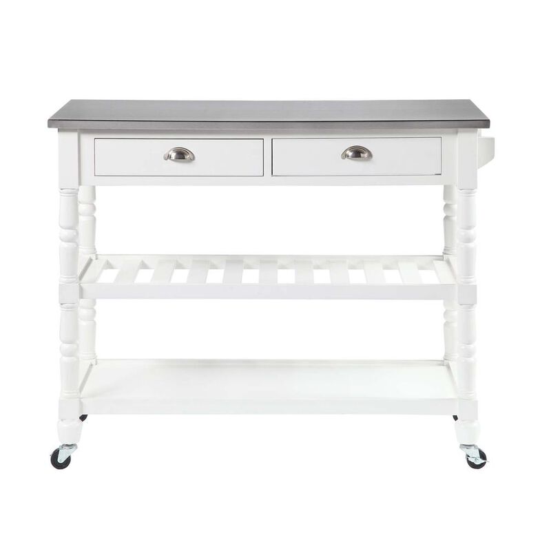 Convenience Concepts French Country 3 Tier Stainless Steel Kitchen Cart with Drawers