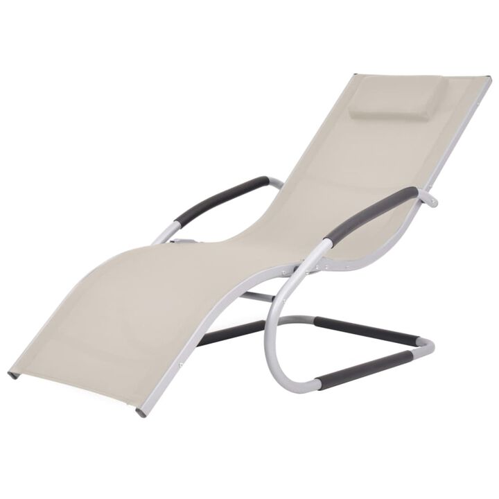 vidaXL Ergonomic Sun Lounger with Pillow | Outdoor Cream & Gray Patio Chair | Textilene Fabric, Aluminum Frame | Weather & Corrosion Resistant | Easy Assembly