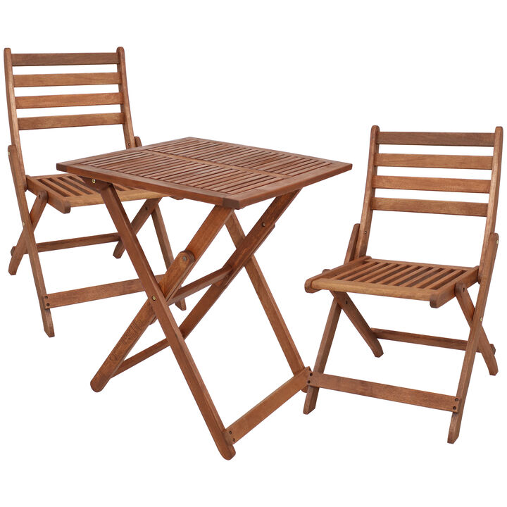 Sunnydaze Meranti Wood 3-Piece Folding Square Bistro Table and Chairs Set