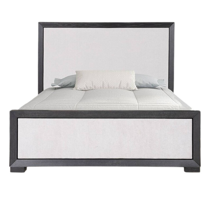 Kizie King Size Bed, Modern Upholstered Black and White Solid Wood