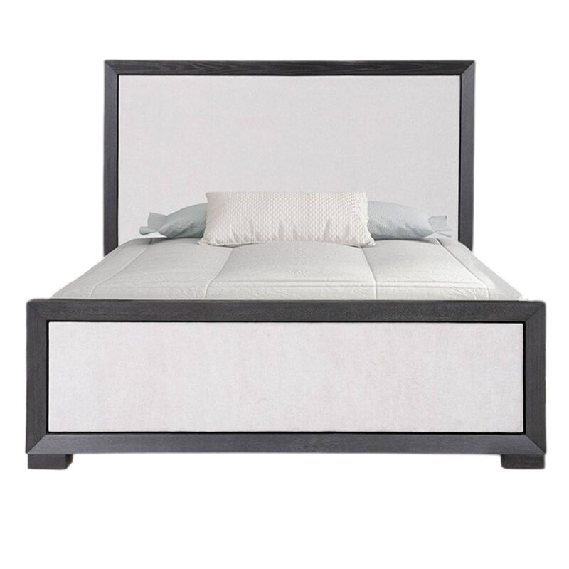 Kizie King Size Bed, Modern Upholstered Black and White Solid Wood