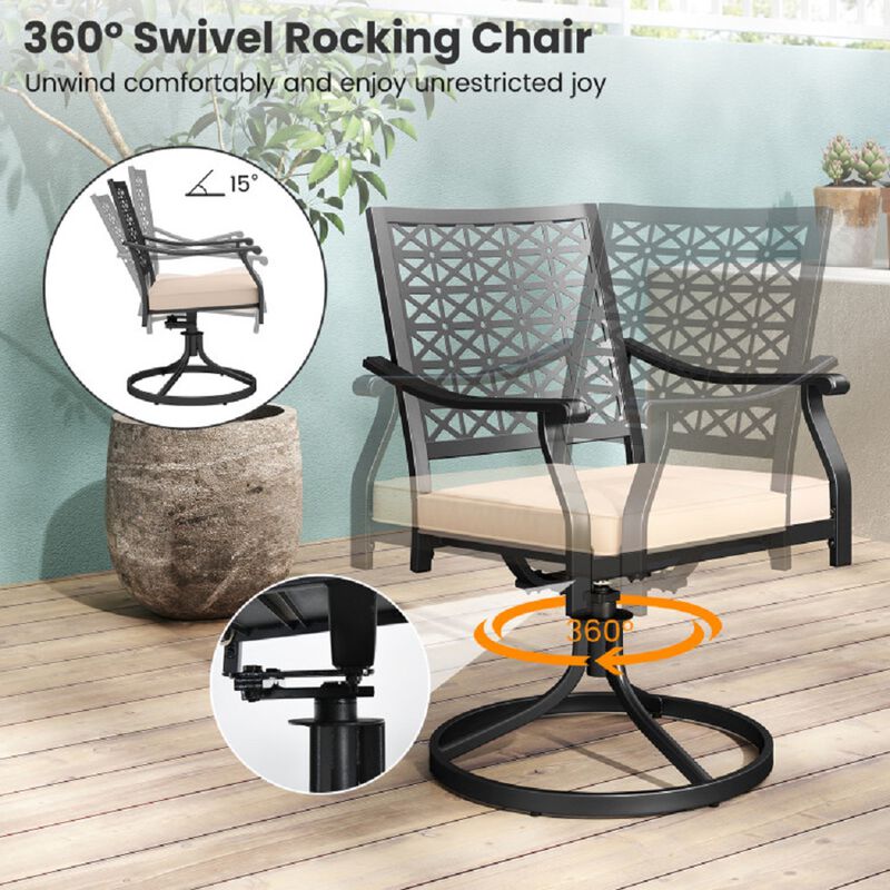 2-Piece Outdoor Swivel Dining Chairs with Soft Cushions