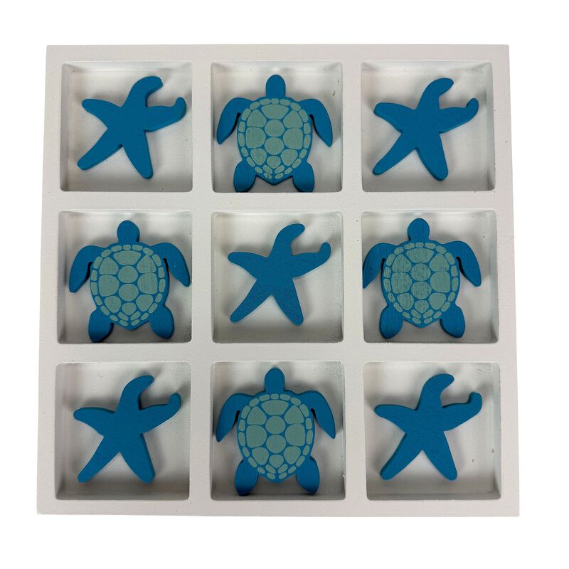 Coastal Sea Turtle Starfish Sculpture Decor Board White Blue Wood 775 In image number 0