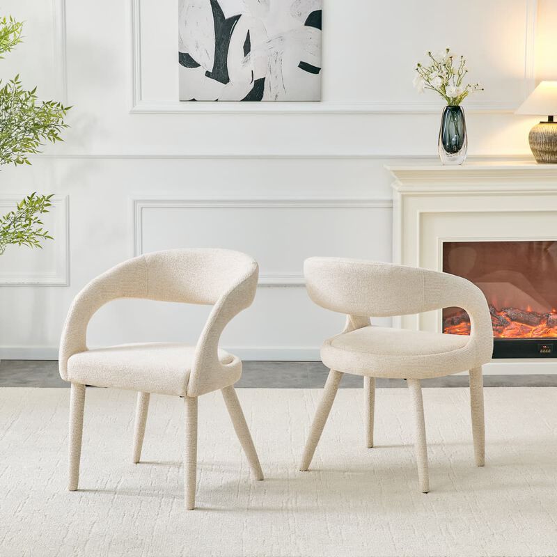 Set of 2 dining chairs, sherpa upholstered open back dining chairs with hollow back, modern metal frame accent chairs for dining room image number 3