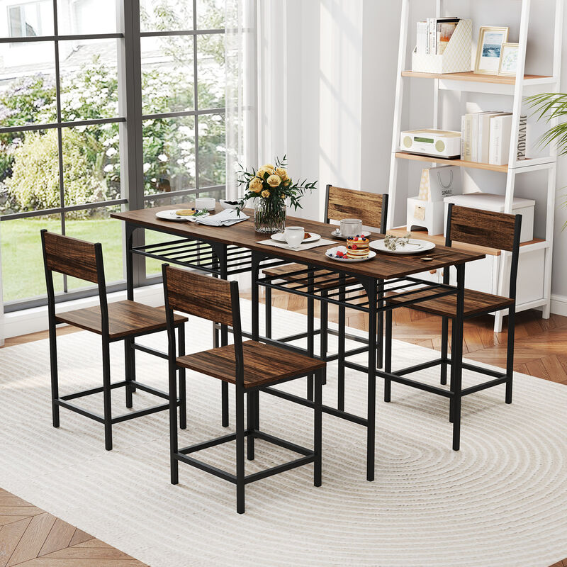 Metal Frame Dining Table Set with Convenient Storage Shelf &ndash; Compact for Small Spaces