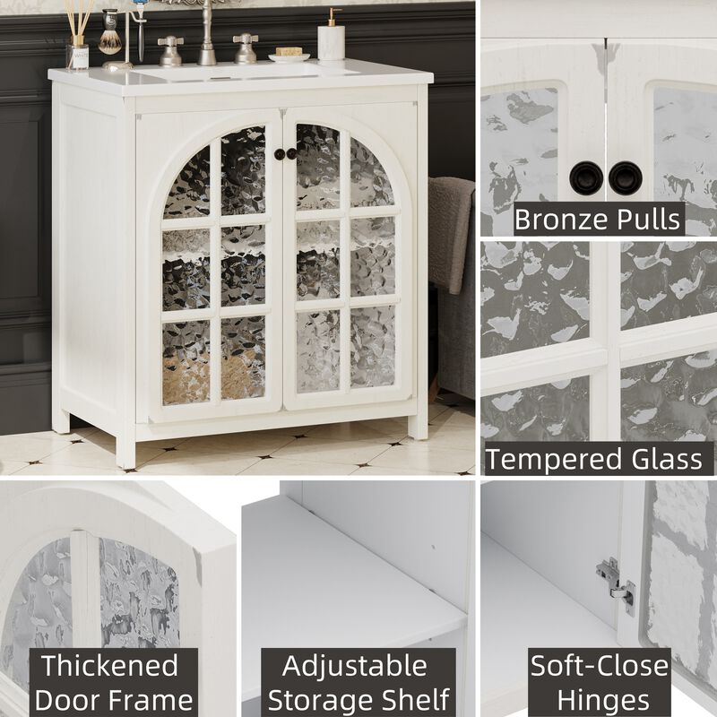 31" Farmhouse Bathroom Vanity with Ceramic Sink and Vintage Rustic Design