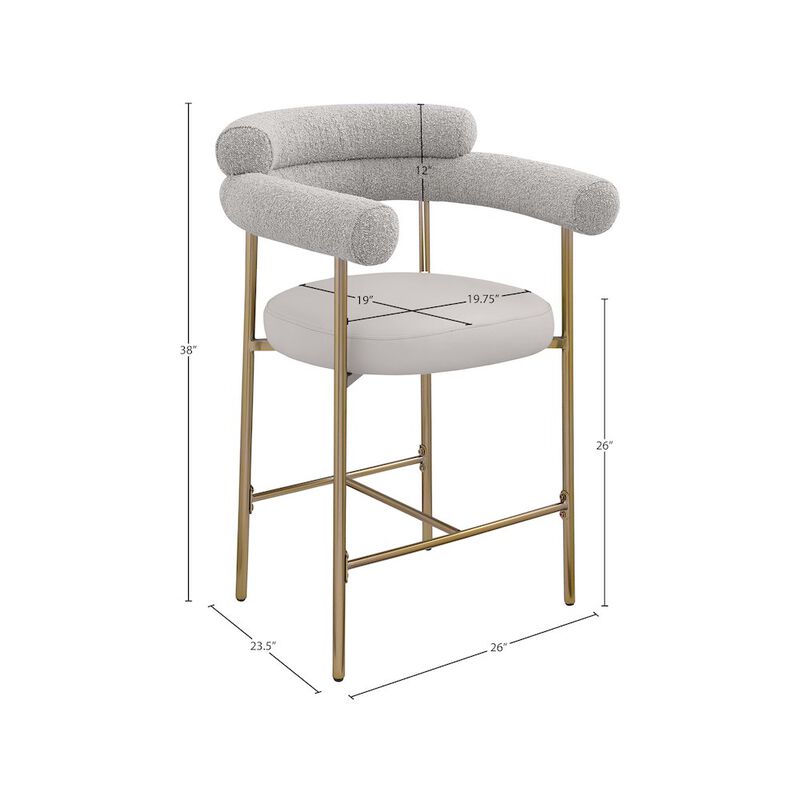 Meridian Furniture Blake Boucle Fabric / Vegan Leather Counter Stool, Set of 2