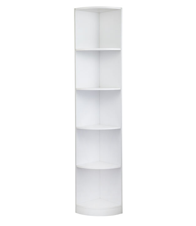 White 5 Tier Corner Bookcase Wooden Display Shelf Storage Rack Multipurpose Shelving Unit
