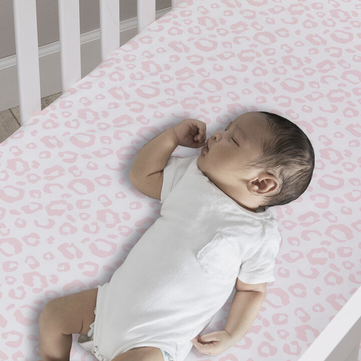 Lambs & Ivy Signature Pink/White Leopard Organic Cotton Fitted Crib Sheet