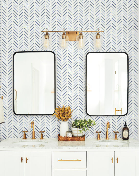 Painted Herringbone Navy Wallpaper