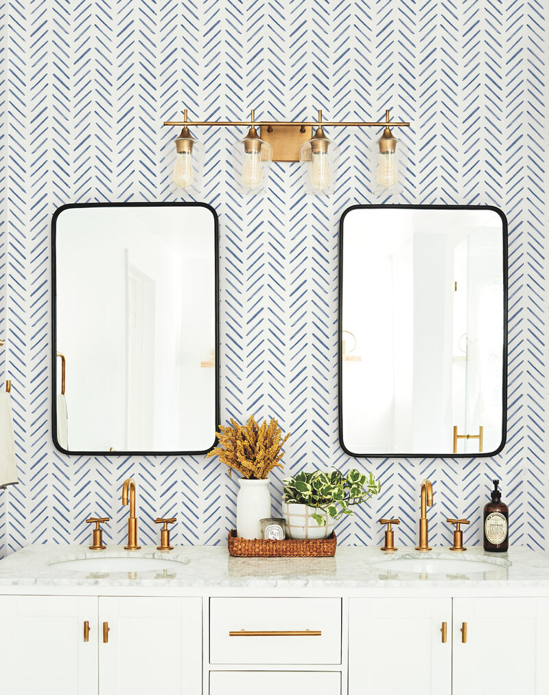 Painted Herringbone Navy Wallpaper image number 1