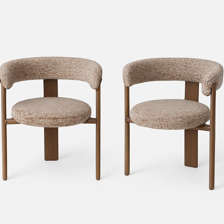 Upholstered 3-leg Wood-look Metal Frame 2pc Dining Chairs