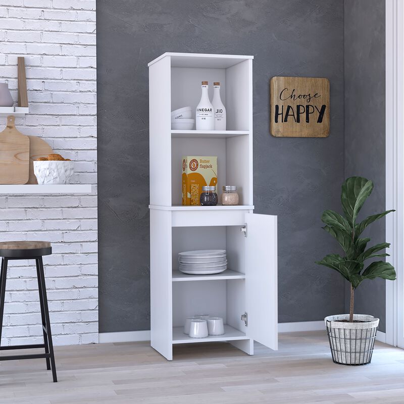 Eiffel Kitchen & Dining room Pantry, Two External Shelves, Single Door Cabinet, Two Interior Shelves White -White image number 4