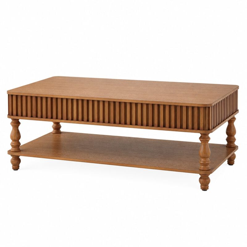 GOODSILO 47.24 Inch Lift Top Coffee Table, Solid Wood Construction, Tool-Free Assembly, Fluted Details, Roman Legs, Dual Storage for Living Room Furniture image number 0