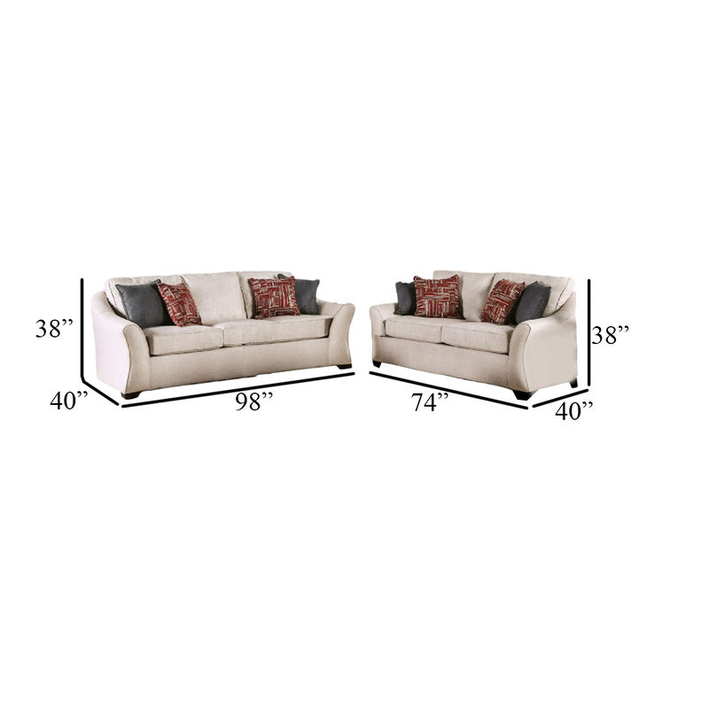 Nyrah 2pc Sofa Loveseat Set, Ivory Linen Like Fabric, 8 Accent Pillows - Benzara image number 4