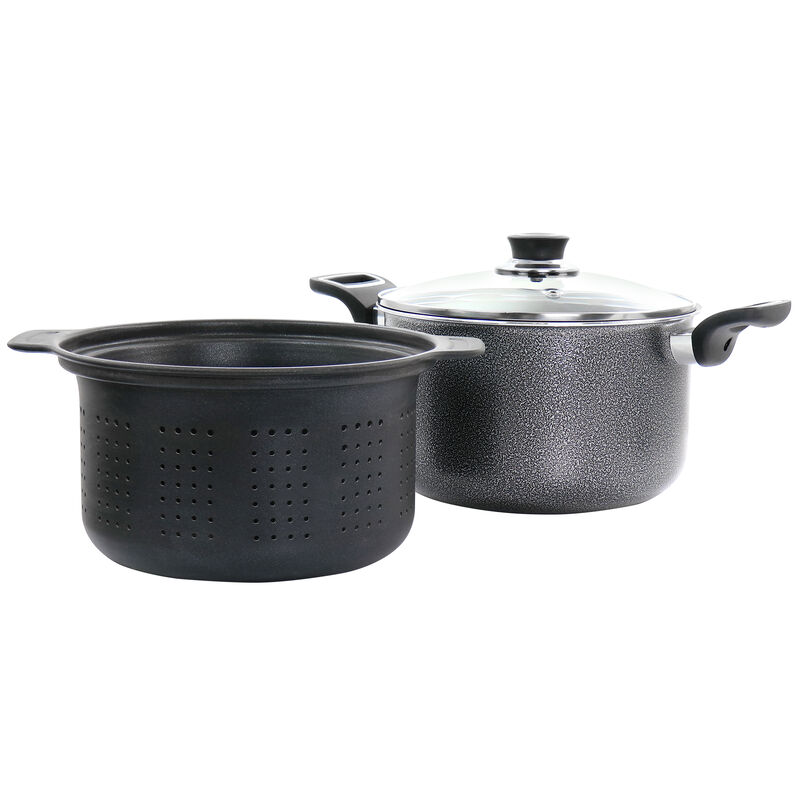 Oster Clairborne 3 Piece Aluminum Nonstick Pasta Pot with Lid in Charcoal Grey image number 1