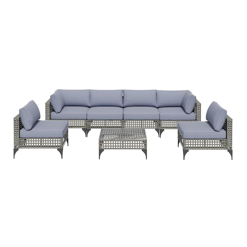 Mondawe 7-Piece Vintage Gray Wicker Outdoor Patio Conversation Set with Cushions and Coffee Table