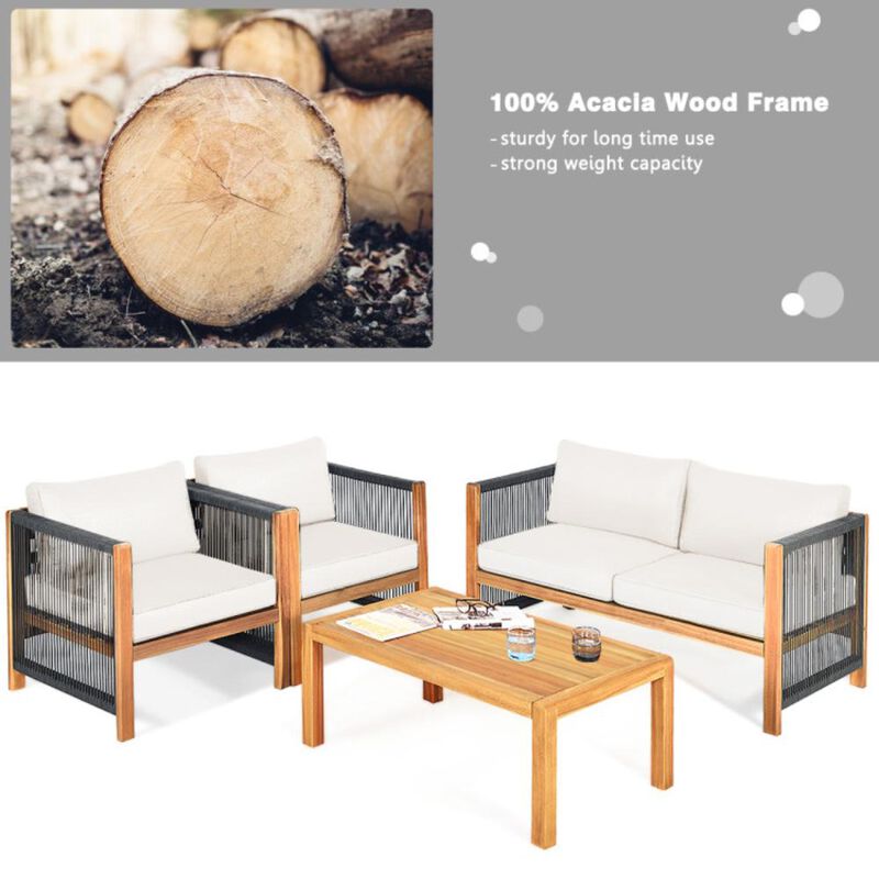 Hivvago 4 Pieces Wood Outdoor Patio Furniture Set with Cushions for Garden