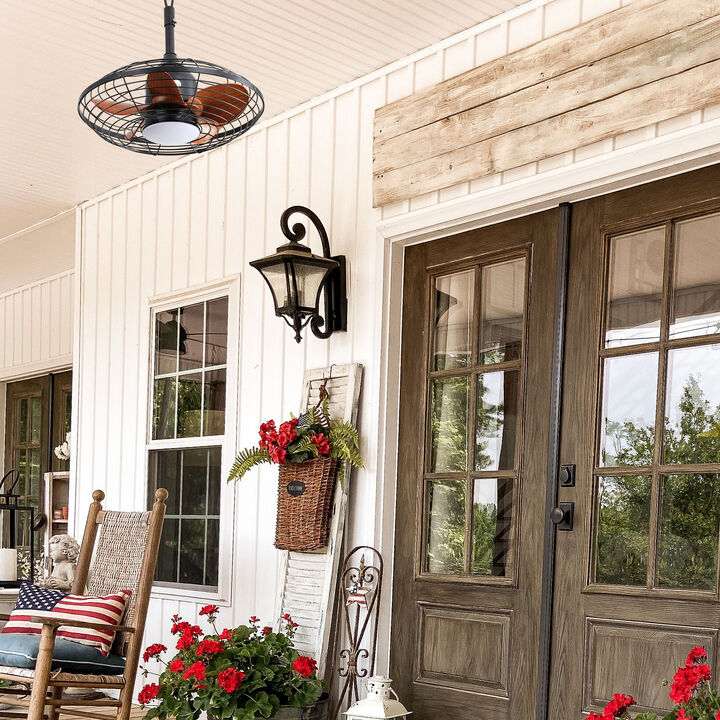 20 Inch Downrod Mount Ceiling Fan LED 5 ABS Blades with Hanging and Hook for Outside Patios Pergola