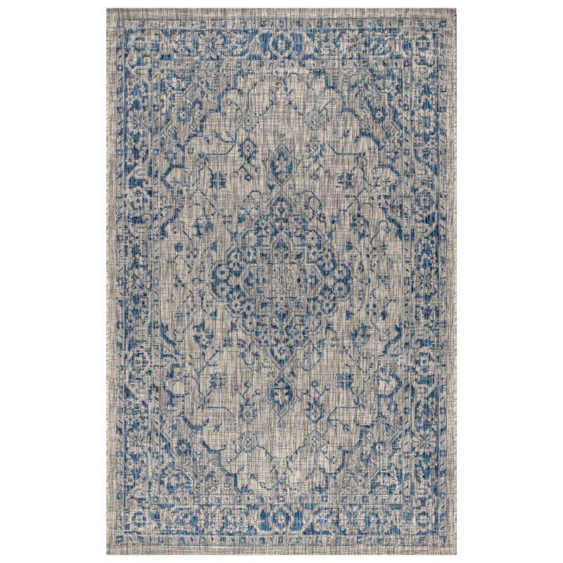 Rozetta Boho Medallion Textured Weave Gray/Black. Indoor/Outdoor Runner Rug