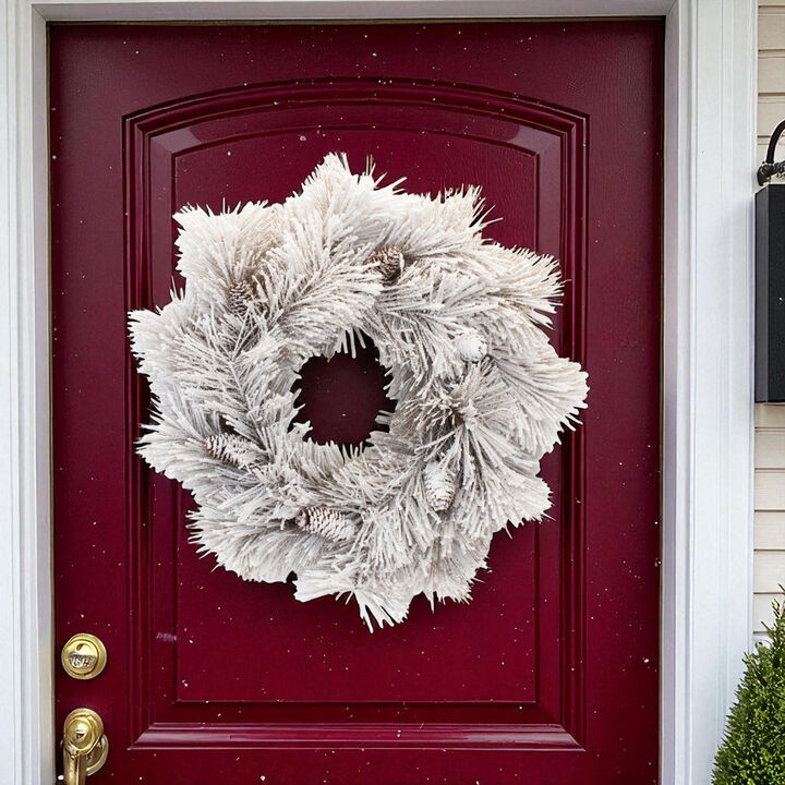 Flocked Long Needle Pine Wreath for Winter Door or Wall Decor