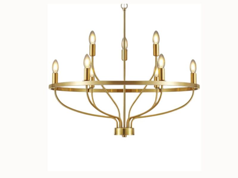 30" Gold 9-Light Candle Chandelier – Mid-Century Rustic Fixture for Dining Room, Kitchen Island & Living Room (E12 Base)