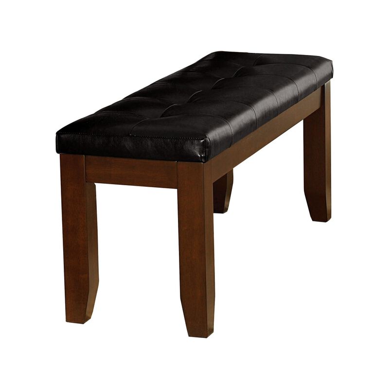 Dark Oak Finish Wooden Bench 1pc Faux Leather Upholstered Seat Simple Dining Furniture