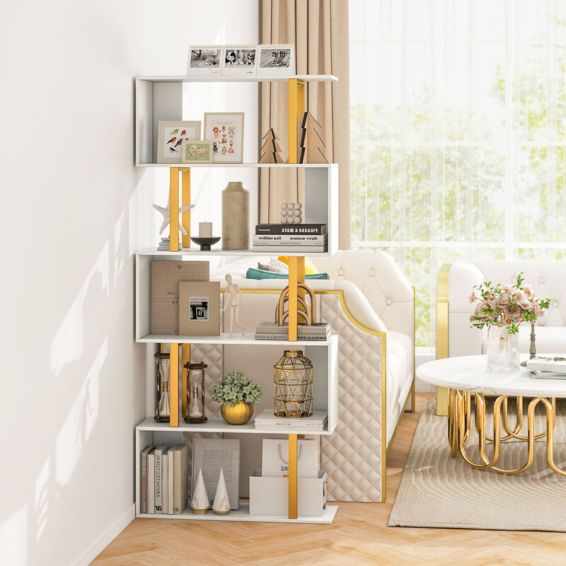 Heavy-Duty Metal Frame Geometric Bookcase with 5 Tiers and Anti-Tip Kits