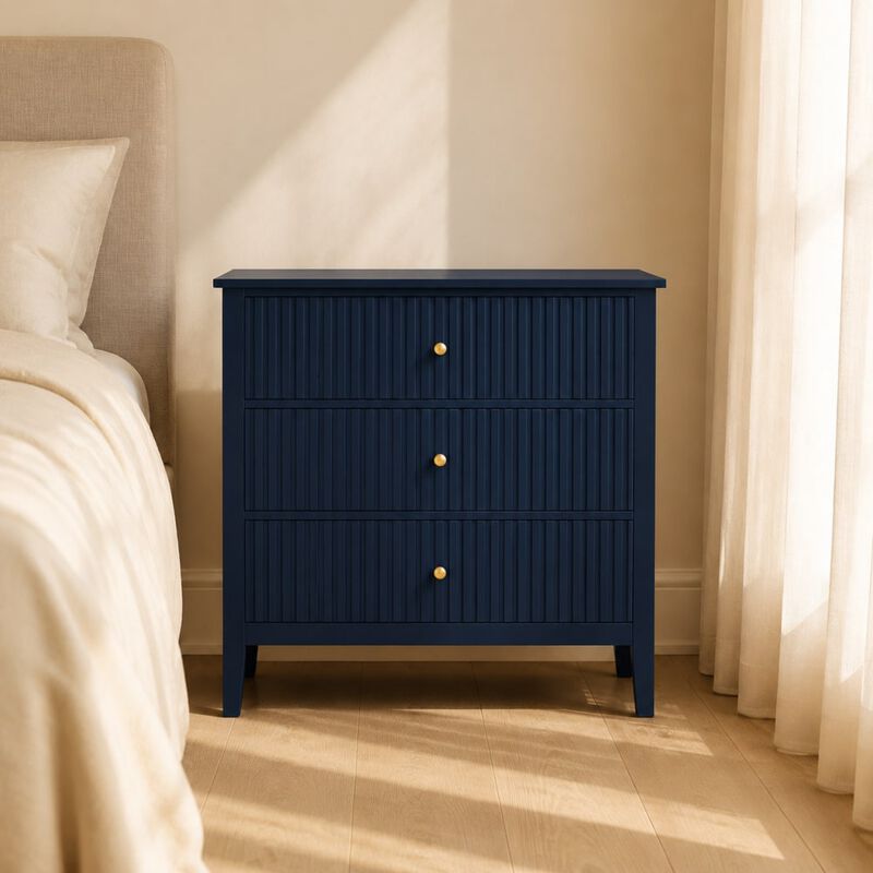 GOODSILO 32 Inch Wide Fluted 3-Drawer Nightstand Large Modern Bedroom End Table with Spacious Storage and Soft-Close Drawers image number 2