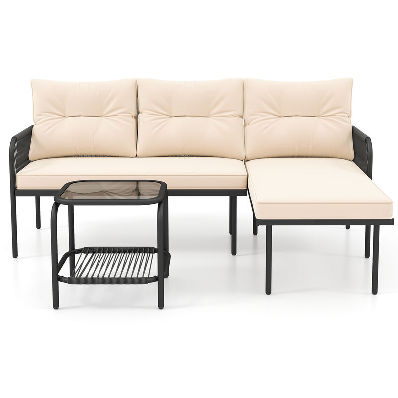Modular 3-Piece Patio Set &ndash; PE Rattan L-Shaped Sofa with Table